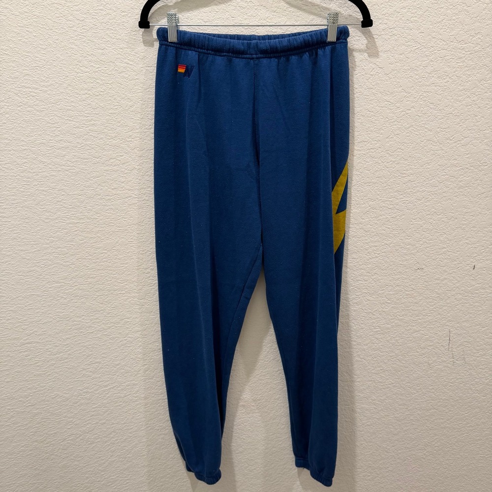Aviator Nation Blue Lightning Bolt Sweatpants Joggers Large